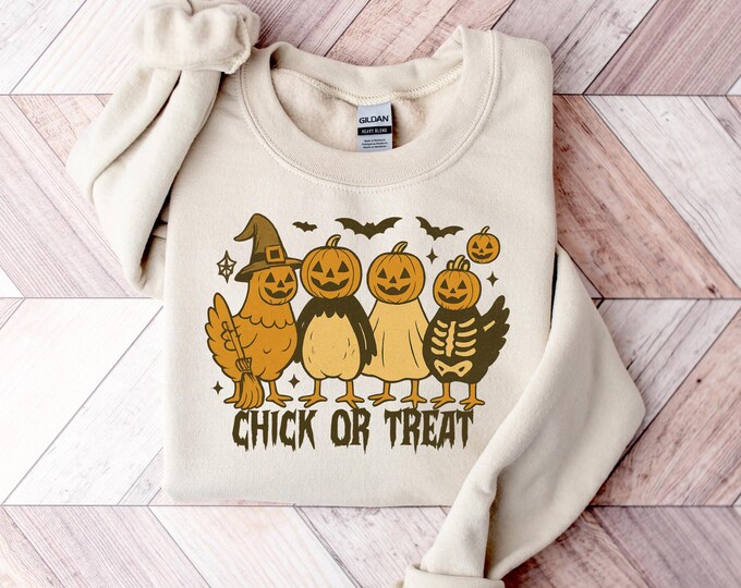 Funny Chick or Treat Halloween Shirt, Cute Chicken Costume Tee, Spooky Fall Hen Sweatshirt, Poultry Halloween Graphic Shirt