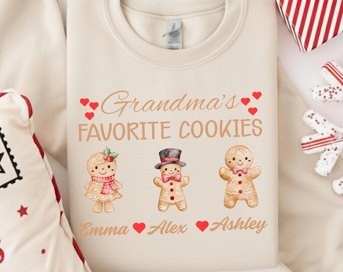 Personalized Grandma Christmas Sweatshirt, Custom Grandma Sweater, Grandmas Favorite Cookies Christmas Gift