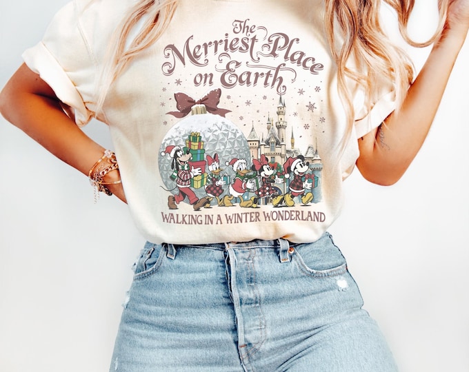 Retro Mickey and Minnie The Merriest Place On Earth Shirt, Disney Christmas Shirt, Very Merry Christmas Party Shirt, Christmas Gift for Kid