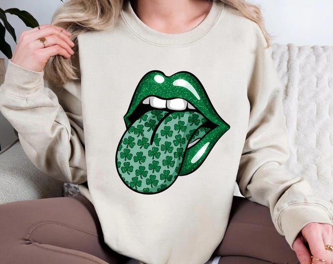 Shamrock Lips Shirt, St. Patrick's Day Shirt, Cute St Patricks Day Tee, Lips Tongue Shirt, Dripping Lips Tshirt, Cute Patrick Day Gift