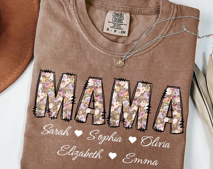 Mama Floral Shirt, Personalized Mom Shirt With Kids Names, Custom Kid's Names Mom Shirt, Custom Mom Shirt With Kids Names, Christmas Gifts