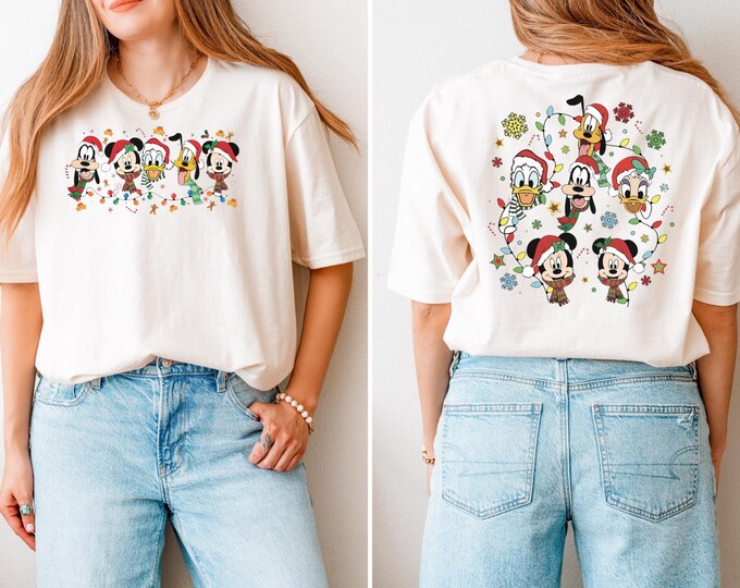 2-Sided Mickey's Very Merry Christmas Party 2025 Shirt, Disney Santa Mickey And Friends Group Christmas Lights Shirt, Disneyland Xmas Tee
