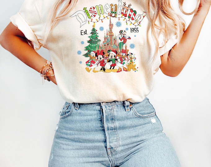 Retro Mickey And Friends Christmas Sweatshirt, Disneyland Sweatshirt, Vintage Disneyland Christmas Sweatshirt, Christmas Family Matching
