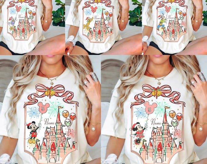 Vintage Disney Castle Christmas All Characters Shirts, Mickey & Friends Xmas Tee, Disney Family Xmas Matching Trip, Disneyland Group Gifts
