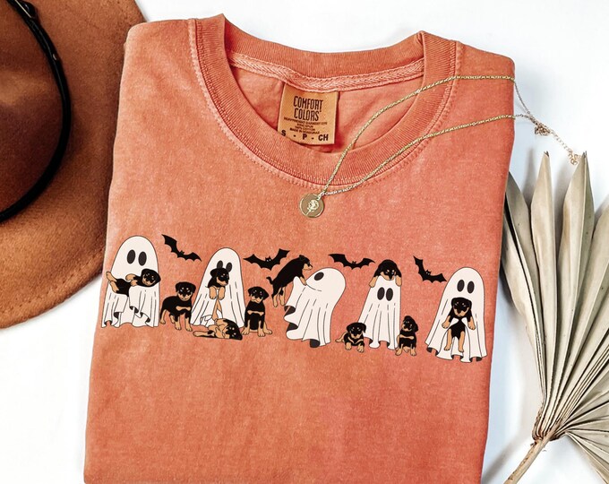 Comfort Colors Halloween Ghost Dog Shirt, Spooky Season Ghost Tee, Cute Halloween Shirt, Women Halloween Shirt, Girly Pumpkin Season Shirt