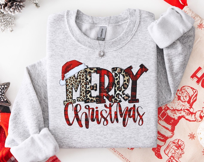 Merry Christmas Sweatshirt, Buffalo Plaid Sweater, Christmas Family crewneck, Xmas Gift Idea, Woman Xmas Shirt, Cute Winter Holiday Sweater