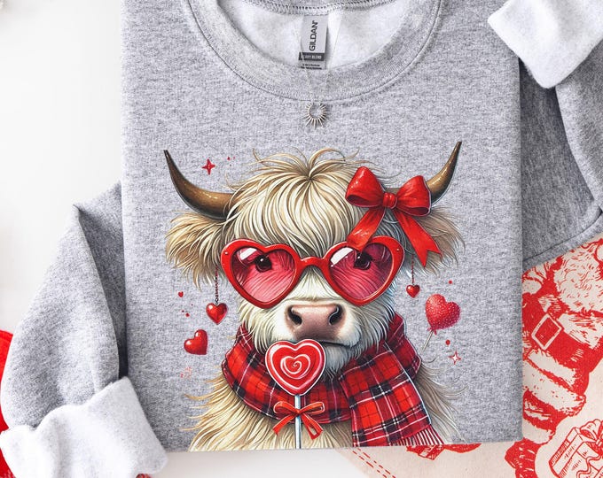 Valentine Highland Sweetheart Cow, Valentine's Day Cow Shirt, Moo Cow Shirt, Valentine Hoodie, Cow Mom, Cow Lover, Cute Valentine Day