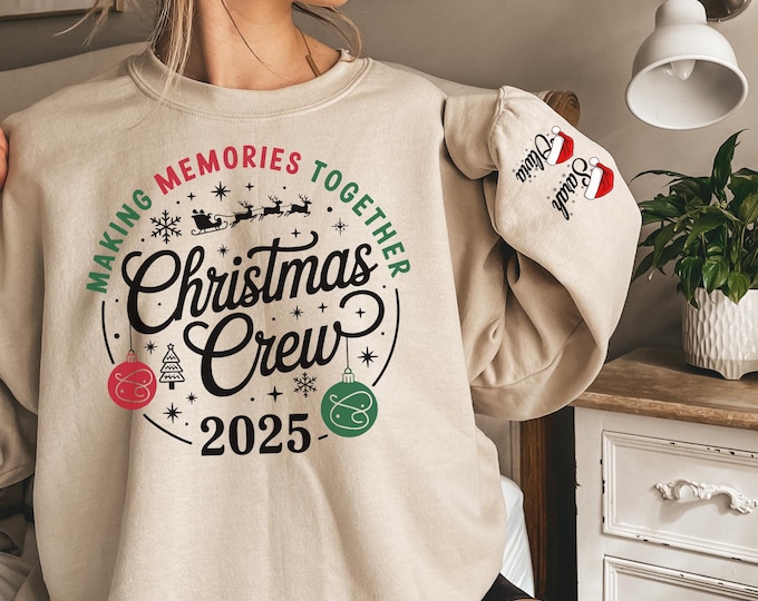 Custom Christmas Crew Shirt, Personalized Xmas Family Matching Sweatshirt, Christmas Pajamas Top, Santa Hat Shirt, Custom Christmas Sweaters