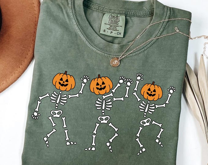 Comfort Colors® Dancing Skeleton Shirt, Halloween Shirt, Halloween Costume, Pumpkin Shirt, Retro Halloween Shirt