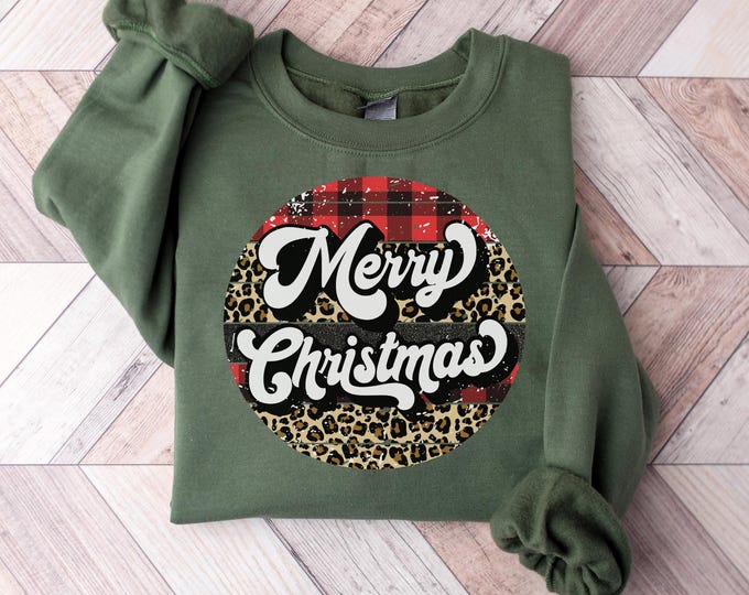 Christmas Shirt, Merry Christmas Sweatshirt, Leopard Printed Christmas Shirt, Christmas Gift Shirt, Women Leopard Christmas Shirt