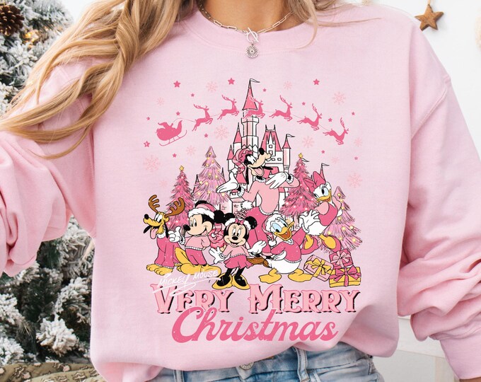 Mickey And Friends Christmas Sweatshirt, Disney Pink Christmas Shirt, Disney Xmas Matching Tee, Christmas Party T-Shirt, Merry Christmas Tee