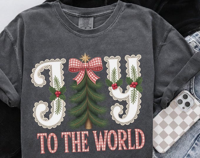 Joy To The World Shirt, Coquette Jesus Christmas Sweatshirt, Christian Tee, Bible Verse Oh Holy Night Shirt Holiday Crewneck Women TShirt