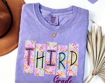 Camiseta de maestro/a de tercer grado Comfort Colors®, camiseta de maestro/a de tercer grado, camiseta de tercer grado, camiseta de tercer grado, lazo de coqueta de escuela primaria