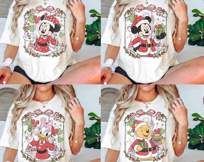 Retro Custom Disney Very Merry Christmas Shirt, All Characters Holiday Tee, Mickey’s Christmas Lights Family Matching Shirt, Disney Trip Top