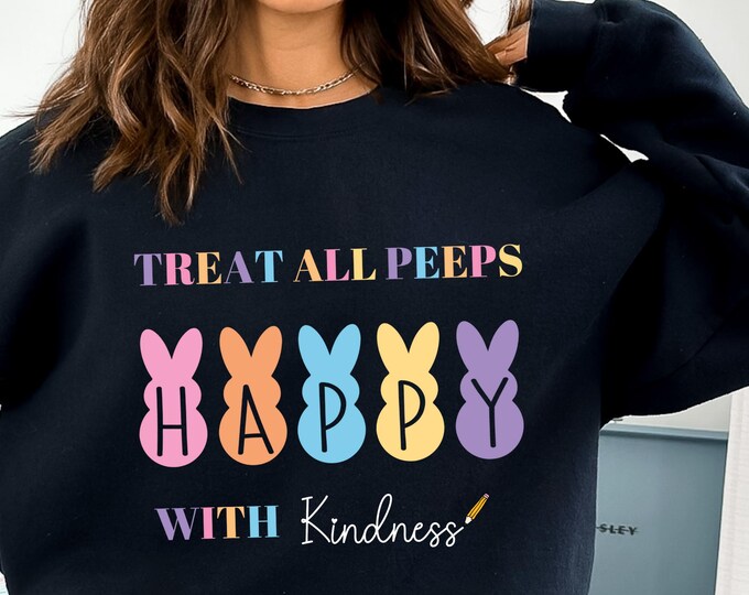Treat All Peeps With Kindness Shirt, Cute Teacher Easter Shirt, Bunny Tee, Easter Gift for Teachers, Teacher Spring Outfit, Easter School