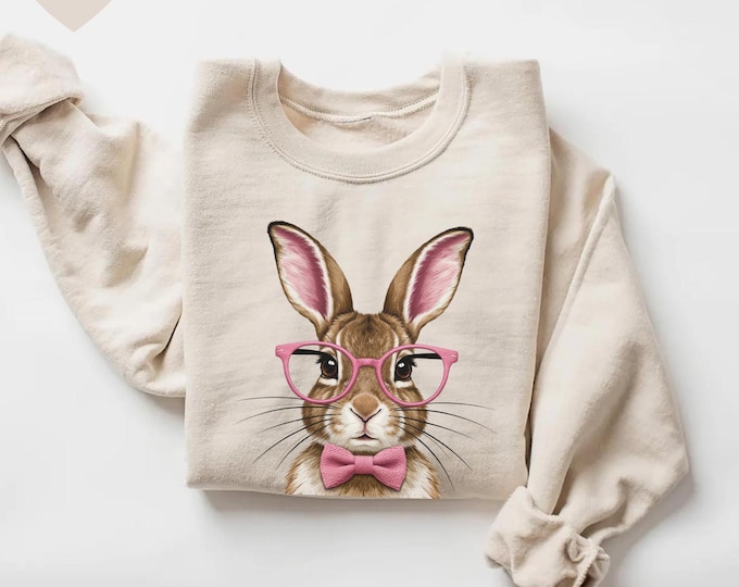 Cute Easter Bunny Sweatshirt, Easter Rabbit Sweater, Easter Bunny Hoodie, Easter Gift for Mom, Kids Easter Sweatshirt, Retro Bunny Shirt