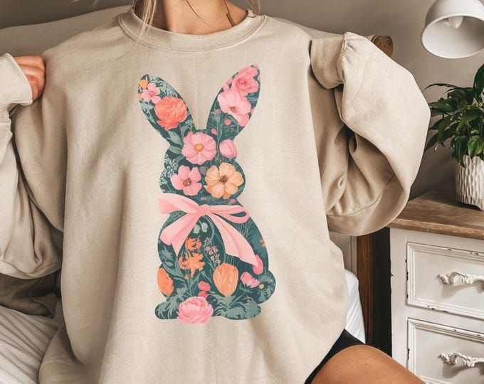 Floral Easter Shirt, Easter Sweatshirt, Coquette Bow Easter Tshirt, Easter Rabbit Shirt, Easter Shirts for Women, Easter Bunny Shirt