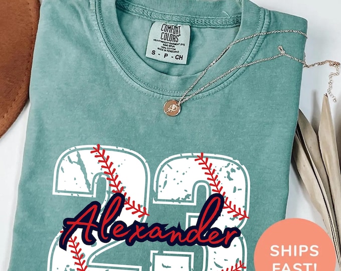 Custom Baseball Number Shirt, Comfort Colors Baseball Tee, Personalized Baseball Player Shirt, Baseball Fan Gift, Sports Mom tee, Game Day