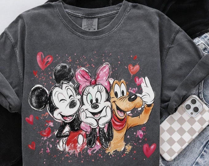 Comfort Colors® Mickey Minnie Love Valentine's Day Shirt, Retro Disney Valentine T-shirt, Gift for Her, Disneyland Sweethearts Tshirt