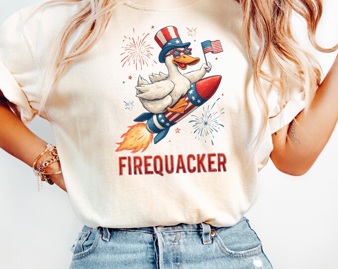 4th of July Goose Shirt,Funny Fourth of July Goose Tee,Firequacker Patriotic T-Shirt,Funny Summer Goose Tshirt,Fourth Of July Gifts,USA tee