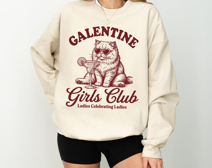 Galentine Girls Club Shirt, Cat Heart Sunglasses Tee,Galentine Day Sweater,Valentines Day Gift For Women,Girls Valentine Sweater,Trendy Gift