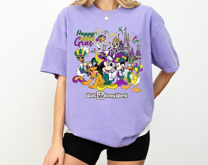 Comfort Colors Mickey & Friends Mardi Gras Shirt,Disney Mardi Gras Carnival Tee,New Orleans Fleur De Lis,Disney Mardi Gras,WDW Disneyland