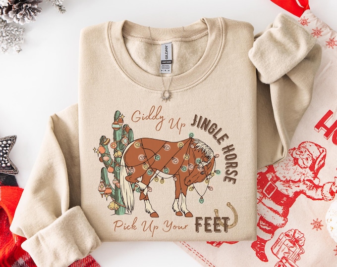 Cowboy Christmas Sweater, Giddy Up Jingle Horse Pick Up Your Feet, Howdy Country Christmas, Christmas Horse, Cowgirl Shirt, Christmas Gift