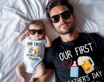 Unser erstes Vatertags-Shirt, das erste Mal Papa Geschenk, passender Vater und Kind T-Shirt, individuelles Vatertags-T-Shirt, neues Papa Sweatshirt