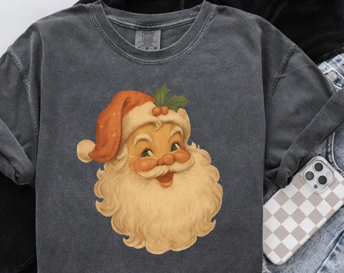 Vintage Santa Tee Comfort Colors , Retro Santa Claus Comfort Colors Shirt, Cute Santa Claus Xmas Tee, Comfort Colors Christmas Shirt Xmas
