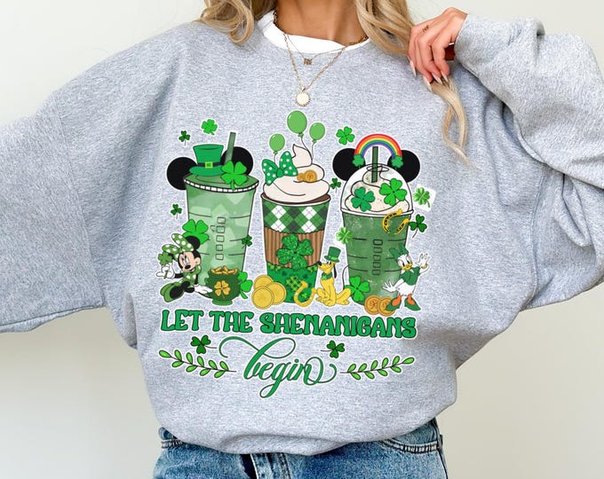 Disney St Patrick's Day Coffee Shirt, Disney Characters St Patrick's Family Matching Shirt, Mickey & Friends Lucky Vibes Tee