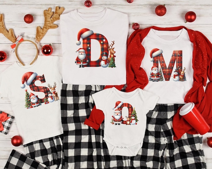 Monogrammed Family Christmas Matching Shirt, Custom Name Christmas Holiday T-Shirt, Personalized Xmas Family Matching Shirt