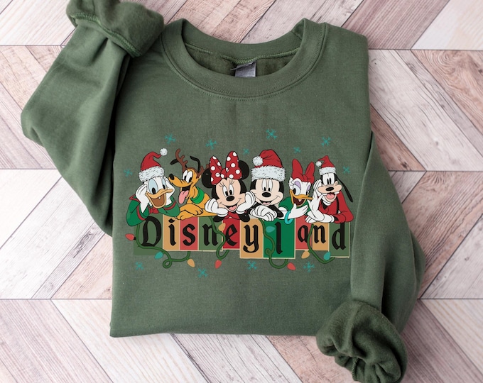Retro Mickey And Friends Christmas Sweatshirt, Disneyland Sweatshirt, Vintage Disneyland Christmas Sweatshirt, Christmas Family Matching