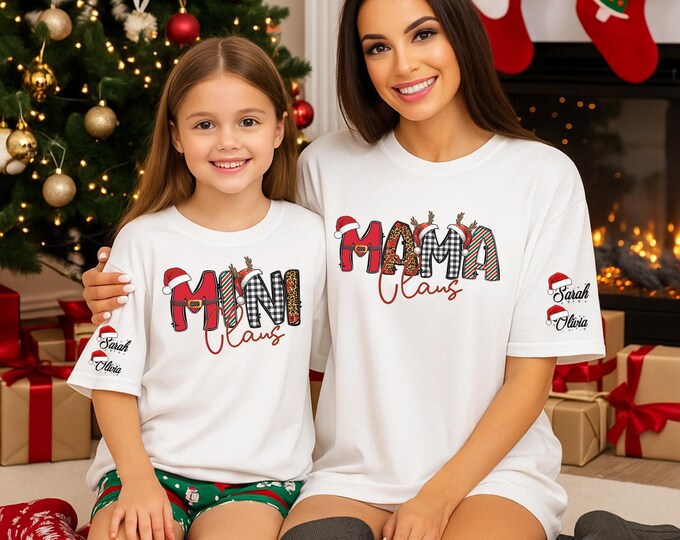 Mama and Mini Claus Xmas Sweatshirt, Custom Family Christmas Sweater, Matching Holiday Outfit, Mommy and Baby Xmas Shirt, Christmas Gift