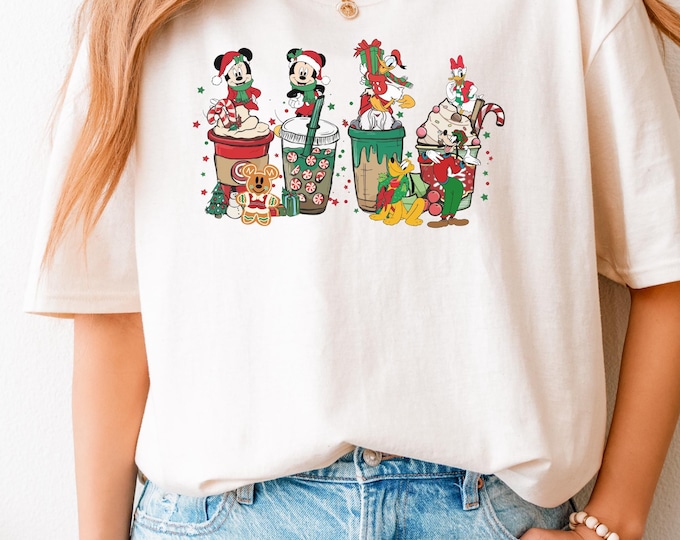 Mickey And Friends Drinks Christmas Coffee Latte Cup Shirt, Mickey's Very Merry Christmas T-Shirt, Disneyland Christmas Party Matching Gift