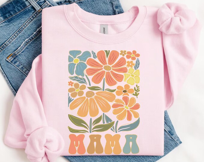 Floral Mama Shirt Comfort Colors Floral Mom Shirt First Mothers Day Gift Mama Tshirt Pregnancy Announcement Gift For New Mom Long Sleeve Tee