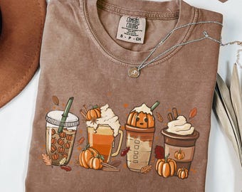 Comfort Colors® Halloween Kaffee Shirt, süßes Herbst Shirt für Frauen, Eiskaffee Liebhaber Geschenk, Pumpkin Spice Latte T-Shirt, gruseliger Saison Drink