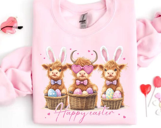 Highland Cow Easter Sweatshirt, Easter Heifer Shirt, Festive Spring Outfit, Easter Cow Lover Sweatshirt, Western Country Sweater