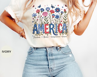 Comfort Colors® Floral America Shirt, 4th of July Shirt, American Shirt, Flower USA Shirt, Girly Fourth Of July Shirt,Patriotic Floral Shirt