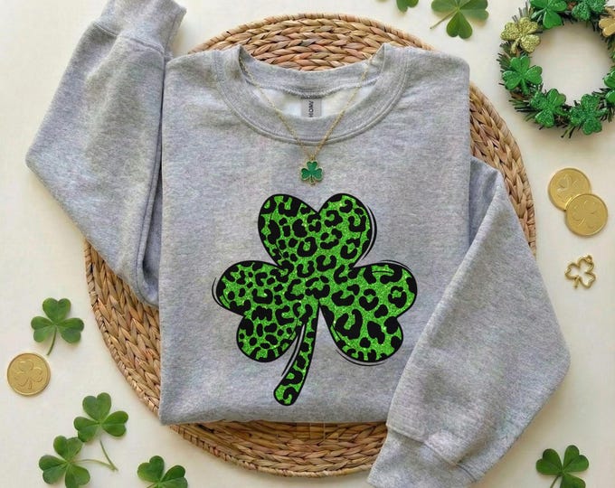 St Patricks Day Sweatshirt, Leopard Shamrock Shirt, St Paddys Crewneck, Lucky Shirt, Cute Irish Tee, Shamrock Sweatshirt, Womens St Patricks