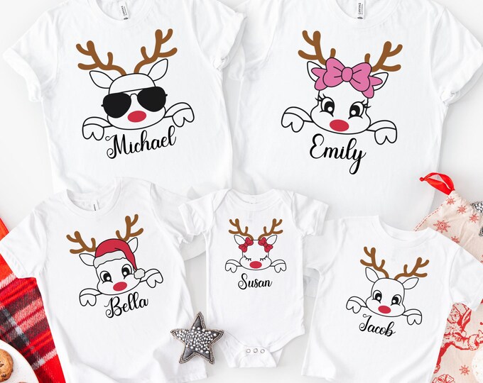 Reindeer Family Christmas Shirts,Family Christmas Name Shirt,Custom Christmas Shirt,2025 Christmas Group Tees,Reindeer Shirts,Christmas gift