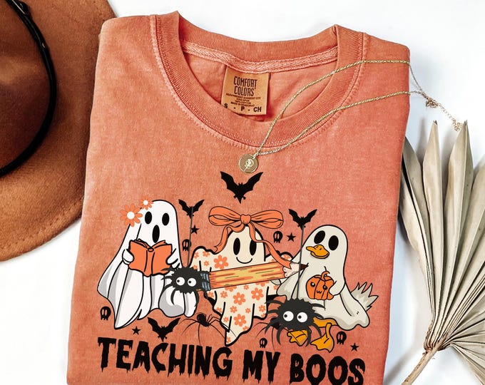 Comfort Colors Retro Teaching My Boos Shirt, Back To School Teacher Shirt, Funny Ghost Teacher T-Shirt, Spooky Season Classroom Shirt