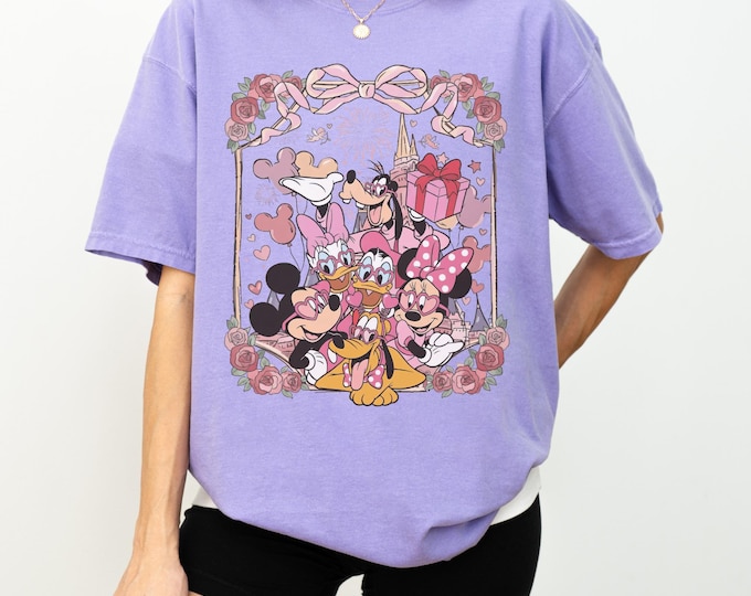 Coquette Bow Disney Mickey Minnie Valentine Comfort Color Shirt, Disney Couple WDW Disneyland Sweethearts Nite Tee, Happy Valentine Gifts