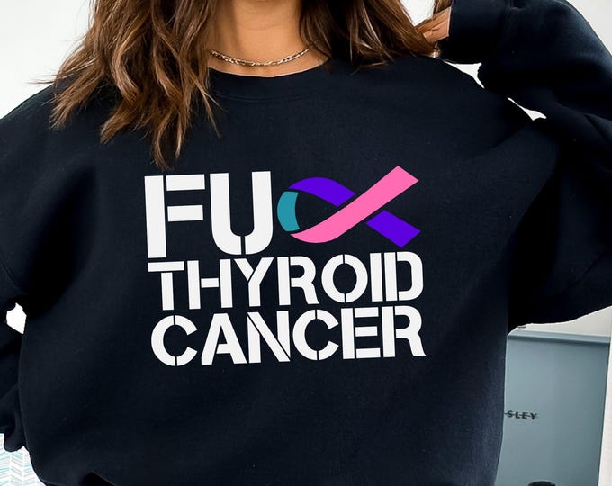 Thyroid Cancer Shirt, Support Squad Tshirt, Pink Purple Teal Ribbon Cancer Awareness Shirt, Thyroid Cancer Warrior Shirt, Cancer Fight Shirt