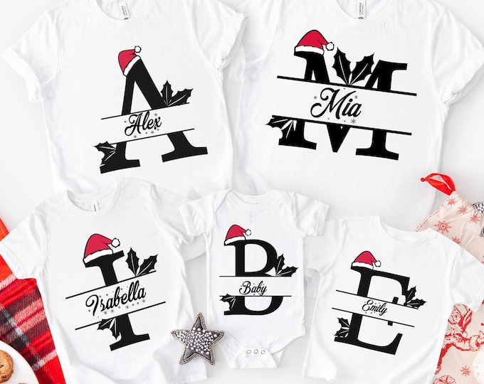 Monogrammed Family Christmas T-Shirt: Personalized Holiday Shirt, Family Christmas Name Shirts, Xmas names tees,Christmas  gift