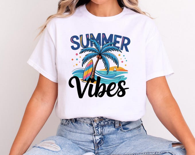 Summer Vibes Unisex Tee, Heavy Cotton Tshirt, Beach Vacation Shirt, Gender Neutral Top, Casual Outfit, Comfortable Tee, Summer lover outfit