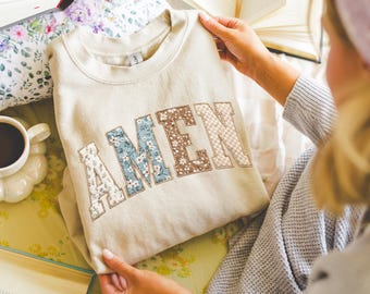 Popular Religious Amen Sweatshirt, Jesus Tee, Coquette Amen Sweatshirt, Christian Tee, Faith Tee, Bible Verse, Cute Religious Women Gift
