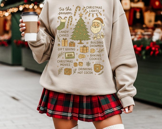 Tis the Season Christmas Sweatshirt, Santa Sweatshirt, Retro Holiday Shirt, Christmas Tree Shirt, Christmas Xmas Shirt, Christmas Tree Shirt