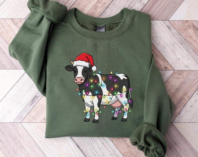 Christmas Cow Sweatshirt, Cow Lover Gift, Funny Christmas Shirt, Holiday Sweater, Farm Christmas Shirt, Womens Cow Shirt, Christmas Crewneck