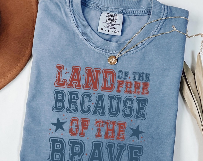 Comfort Colors® America Land of The Free T-shirt, Distressed America Shirt, USA Flag Shirt, Stars and Stripes Shirt, Fourth of July Gift