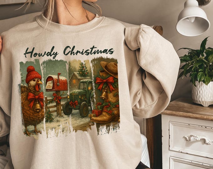 Howdy Christmas Sweatshirt, Cowgirl Boots Christmas Shirt, Coquette Cowgirl Sweatshirt, Christmas Western Shirt, Women's Holiday Sweater